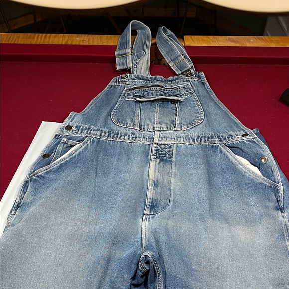 FiveBrother BIB OVERALL blue JEANS DENIM PANTS mens size 38 Baggy 90s grunge rip - Picture 15 of 16